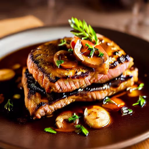 Sizzling Veal Chops with Portobello Mushrooms in Red Wine Sauce