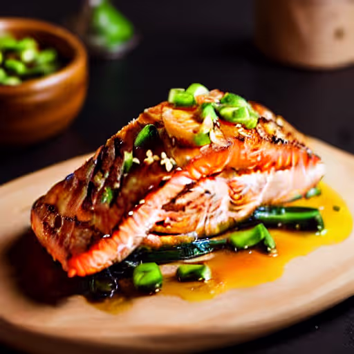 Teriyaki Broiled Salmon with Scallion Garnish