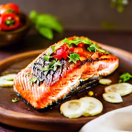 Grilled Salmon with Cherry Tomatoes and Olive Tapenade